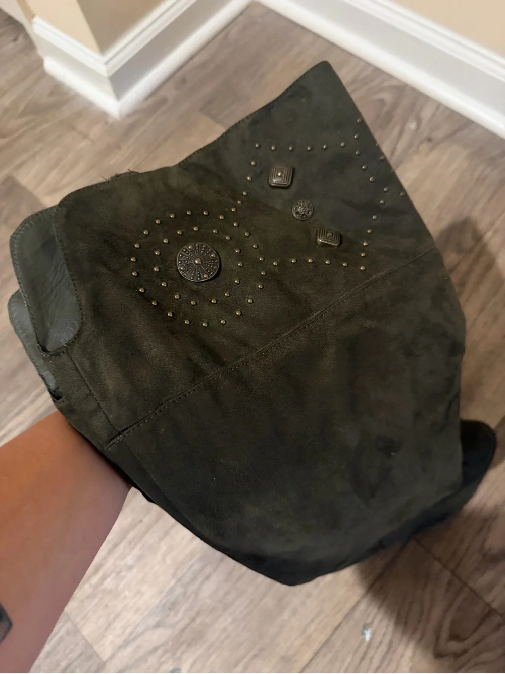 Women's Knee-High Suede Block Heel Boot in Dark Green